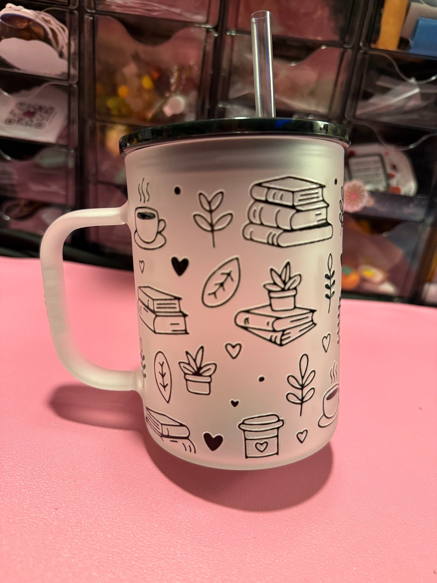 Bookish Frosted Glass