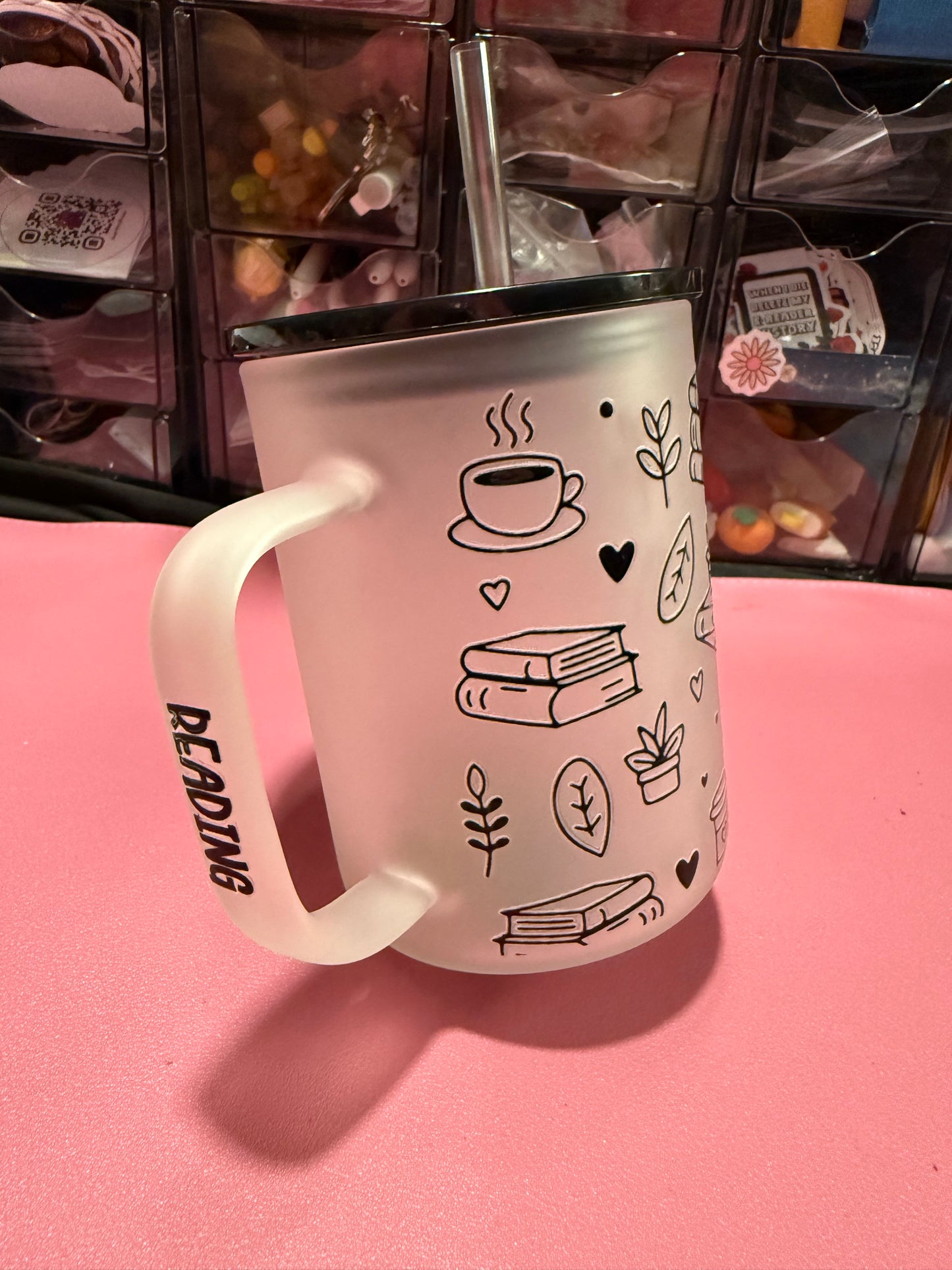 Bookish Frosted Glass